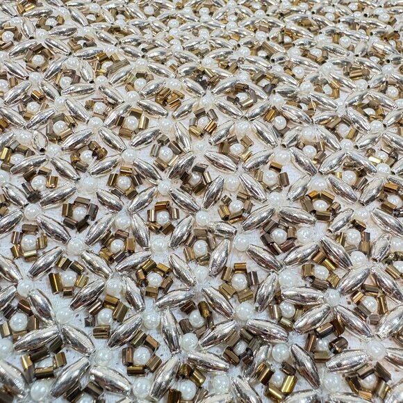 Tahari Gold Silver Beaded Christmas Holiday Stocking 22" - Picture 7 of 7